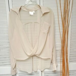 Kaya Di Koko Sheer Cream Women's Blouse with Twist Front